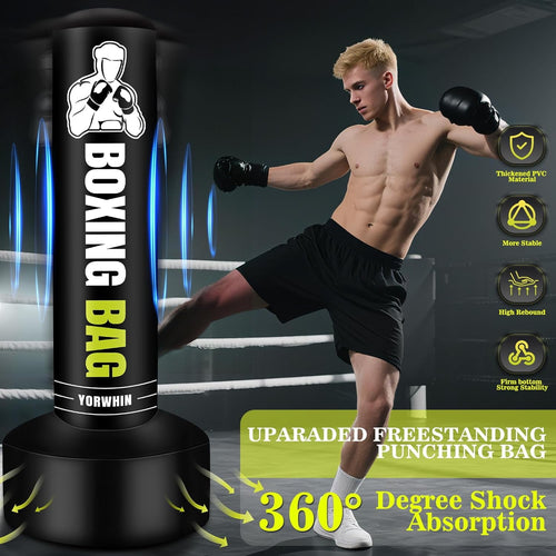 70'' Freestanding Punching Bag for Adults Teens, Heavy Boxing Bag with Stand with Gloves, Pump and Jump Rope, Women Men Standing Kickboxing Bag Ideal, Muay Thai, Karate, Home Gym Fitness