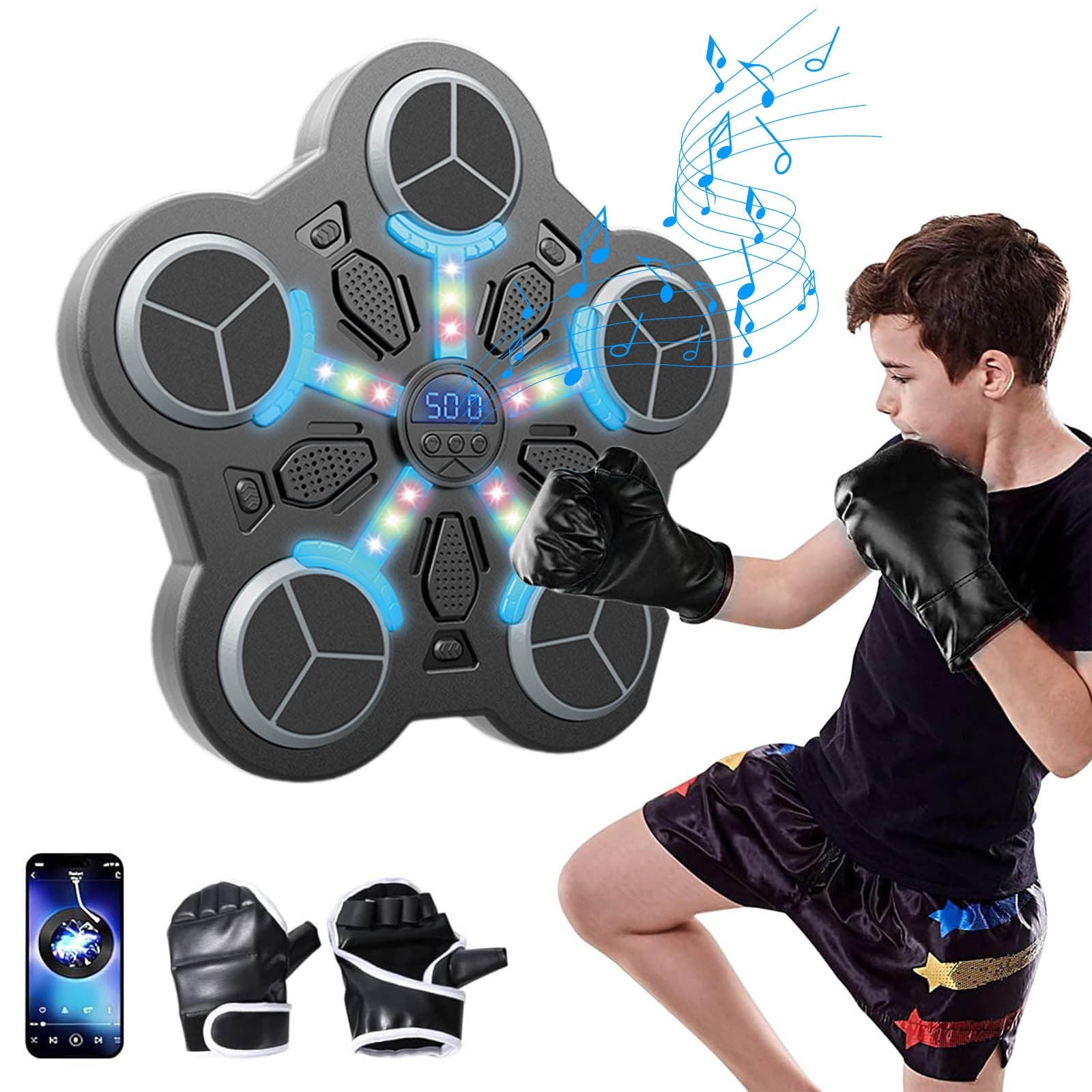 Sokhug Smart Music Boxing Machine Upgraded Smart Bluetooth Rechargeable Musical Boxing Machine Wall-Mounted Punching Trainer
